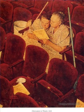 Norman Rockwell Painting - Mujer de limpieza en el teatro 1946 Norman Rockwell